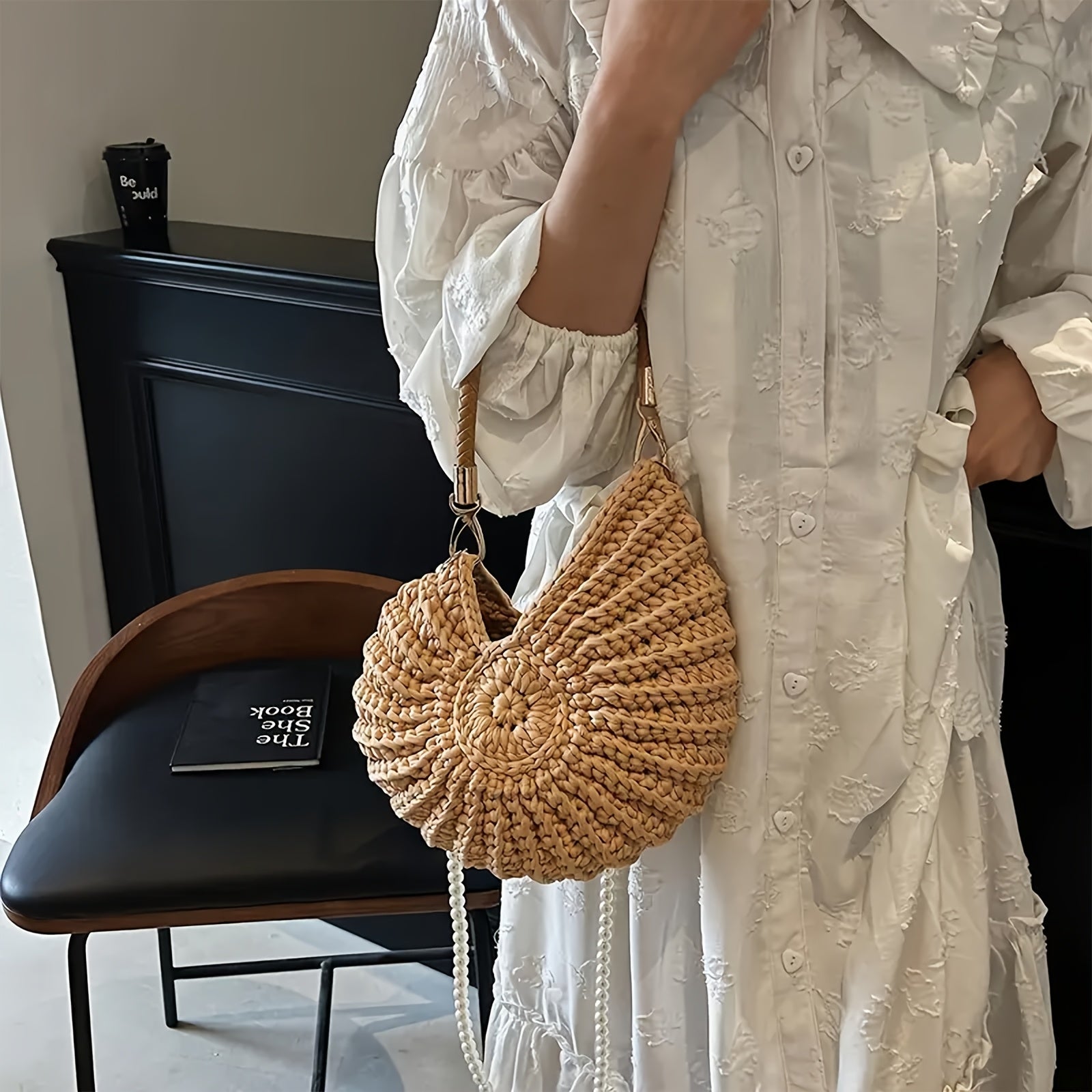 Bolso tote trenzado con correa de cadena