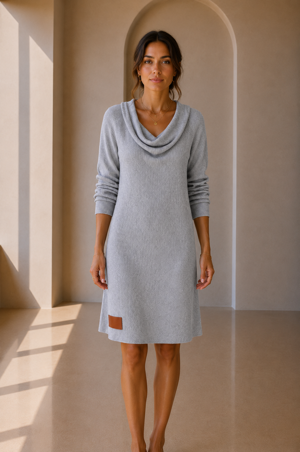 Vestido de manga larga - cuello chal