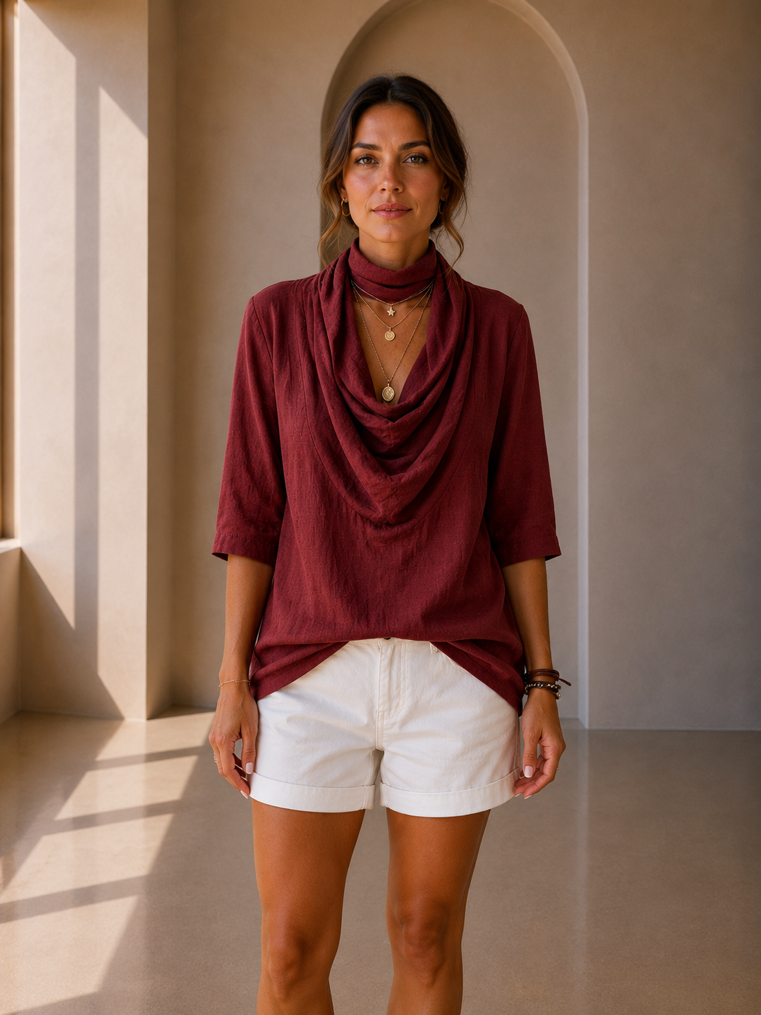 Blusa con cuello drapeado