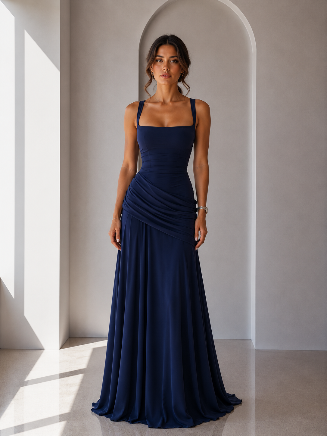 Triana - Vestido largo con escote fruncido