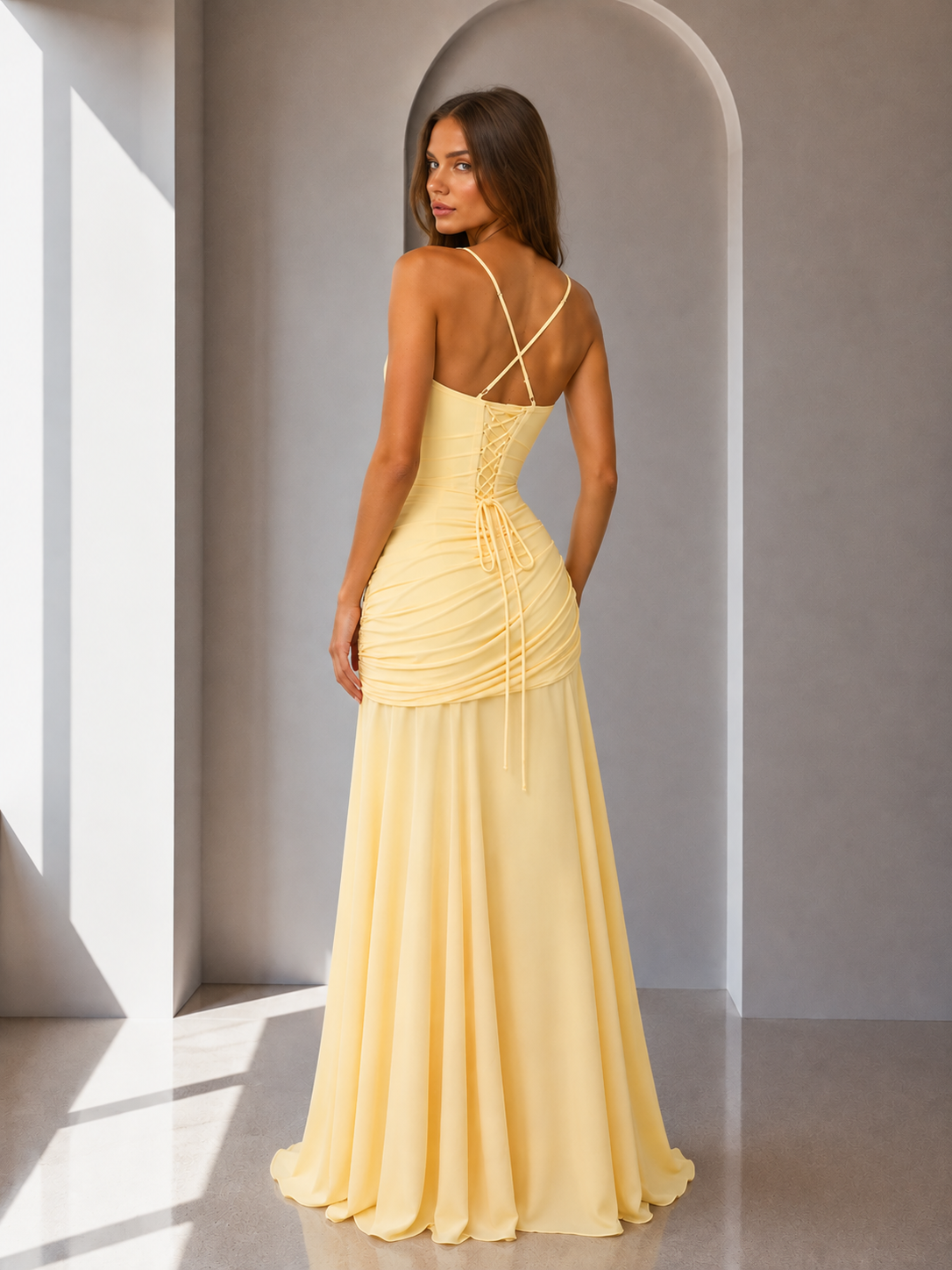 Triana - Vestido largo con escote fruncido