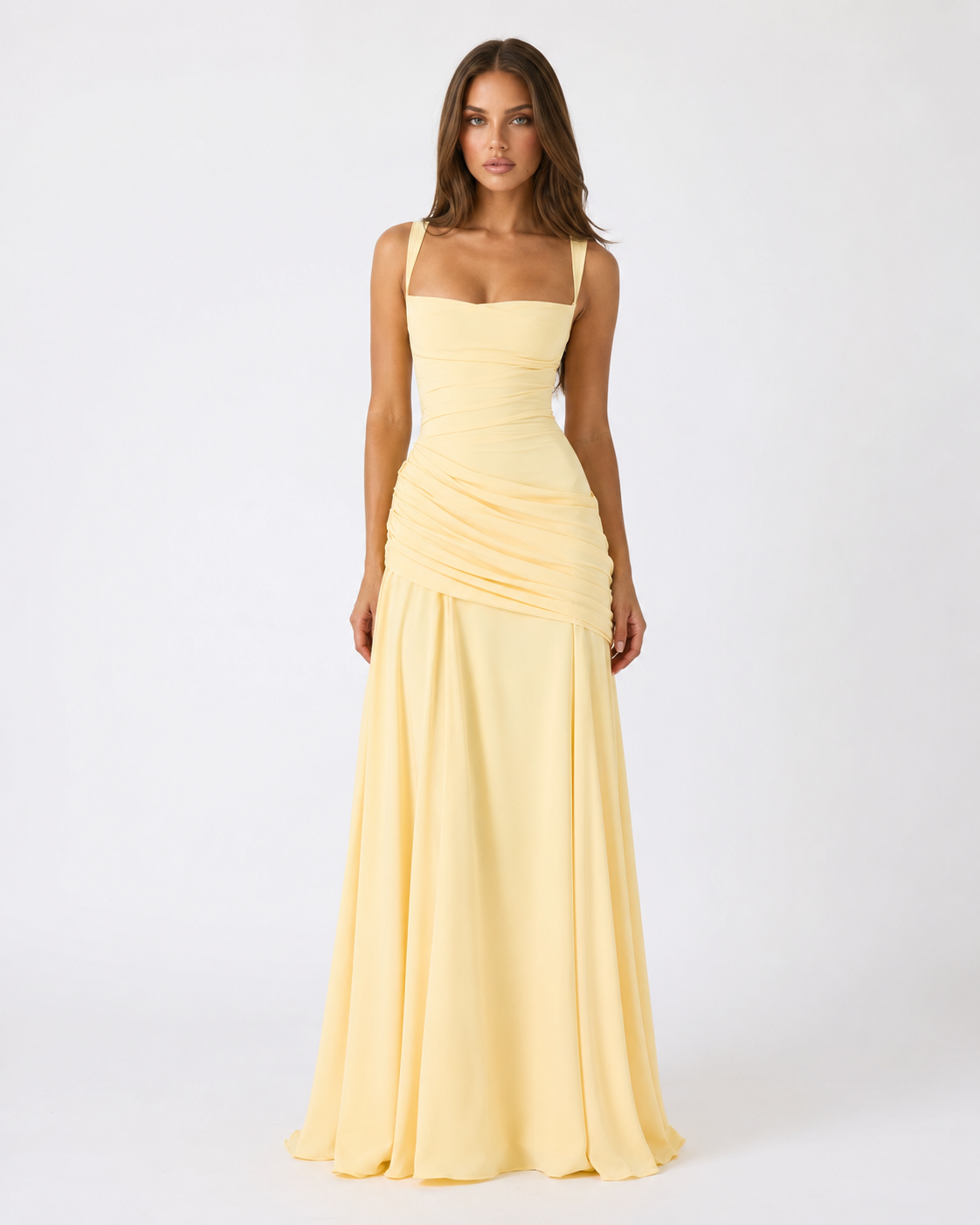Triana - Vestido largo con escote fruncido