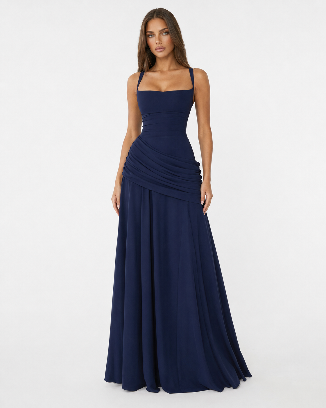 Triana - Vestido largo con escote fruncido