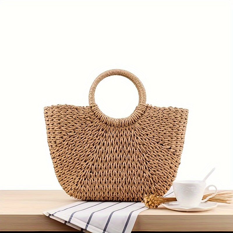 Serenella - bolso en forma de media luna de paja trenzada