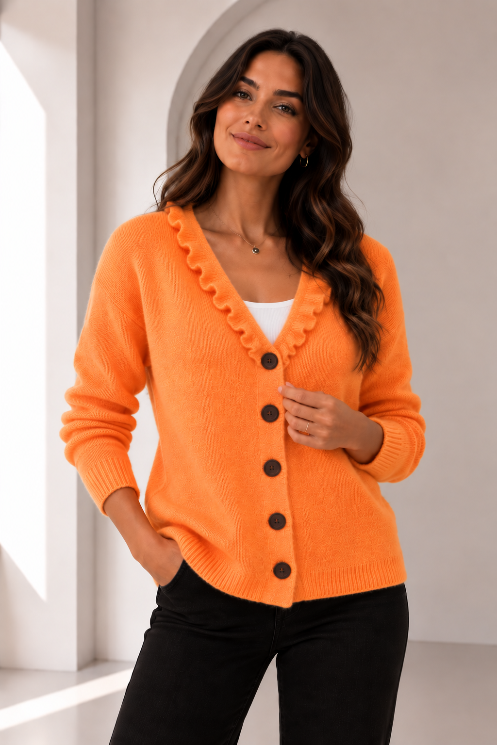 Chaqueta de punto con cuello de volantes