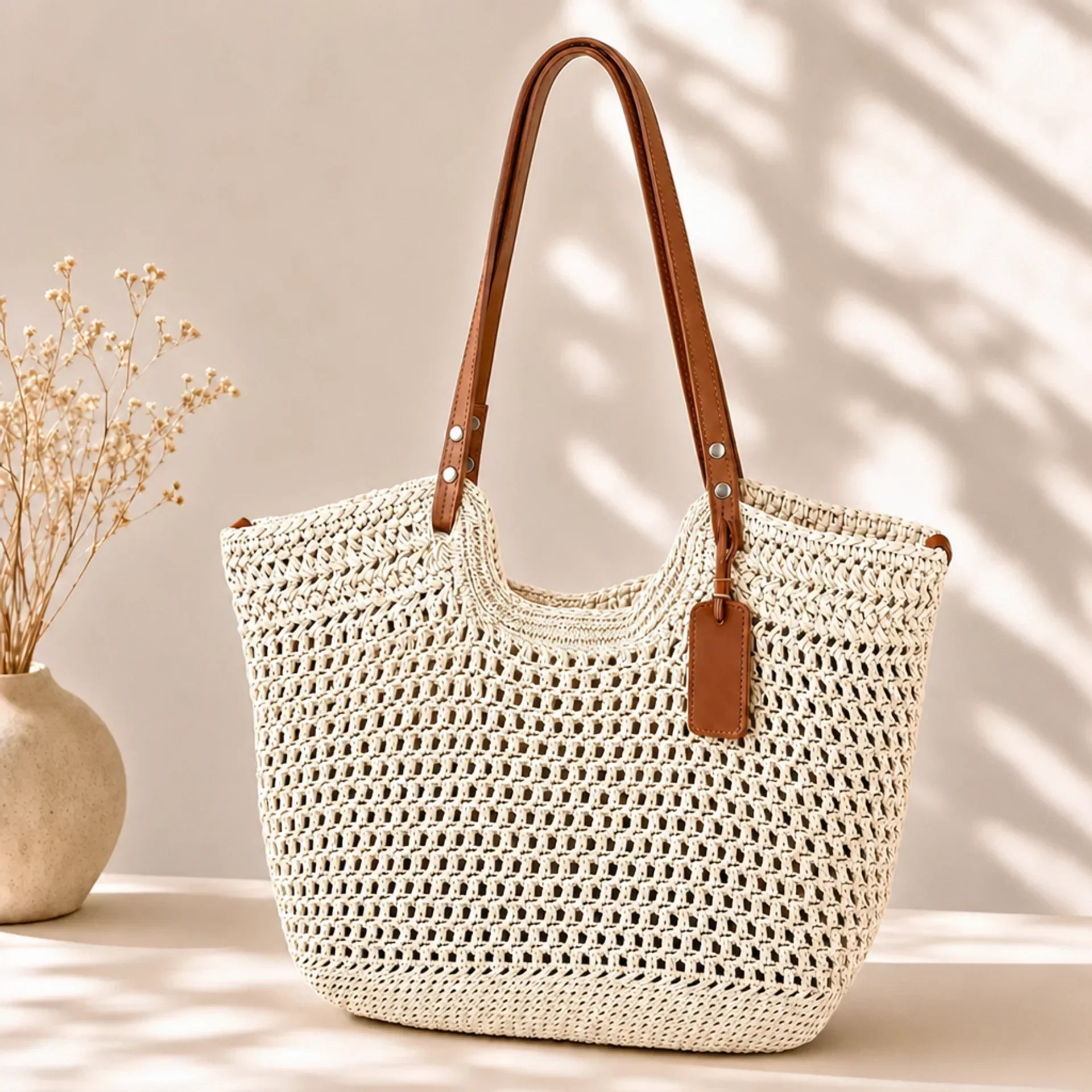 Camelia - Bolso shopper trenzado a mano con ganchillo