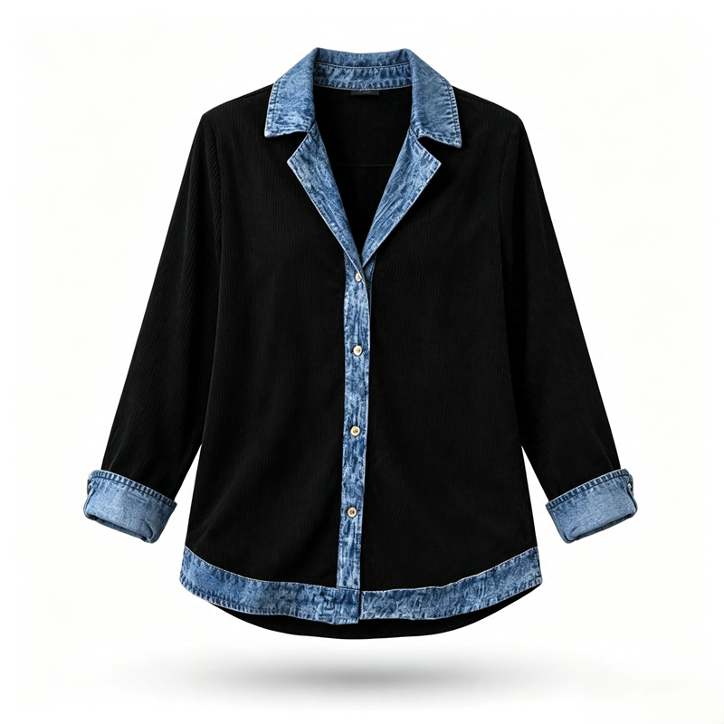 Camisa con mezcla de punto acanalado